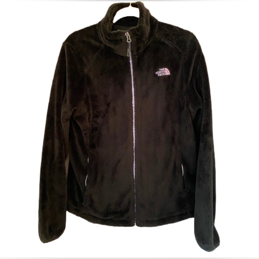 North Face fleece zip up black with purple detail large excellent used